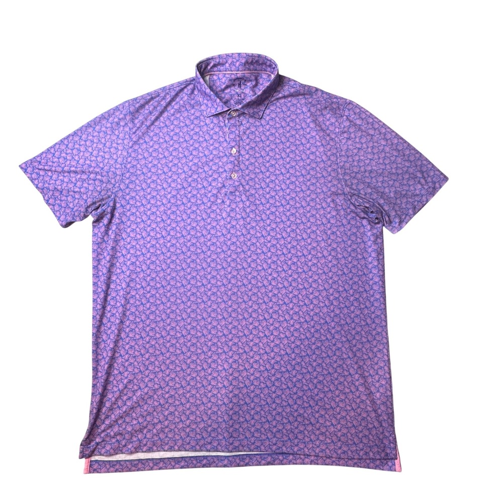 johnnie-O Polo Shirt Mens XL Top Shelf Cora Hibiscus Pink Blue Coral Print JMPO6
